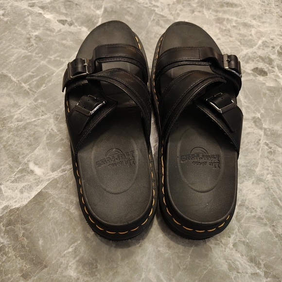 Dr. Martens Men’s Black Leather Buckle Slide Sandals - Picture 2 of 6